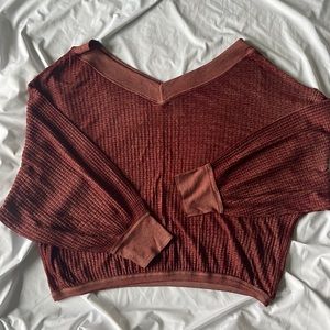 Free People Off Shoulder Balloon Sleeve waffle knit